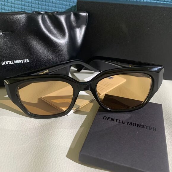 Gentle Monster Black Frame Sunglasses with Brown Lenses | New